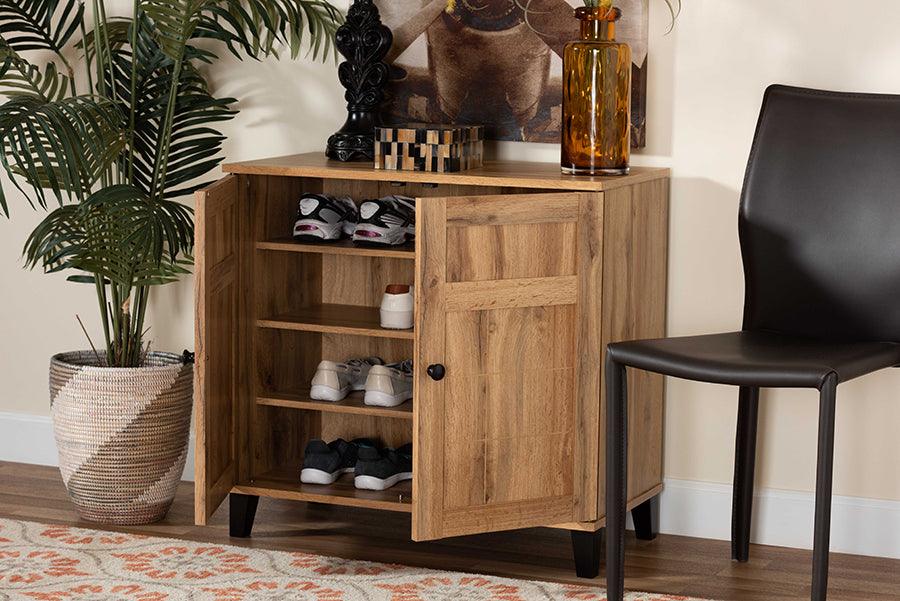 Wholesale Interiors Shoe Storage - Glidden Oak Brown Finished Wood 2-Door Shoe Storage Cabinet