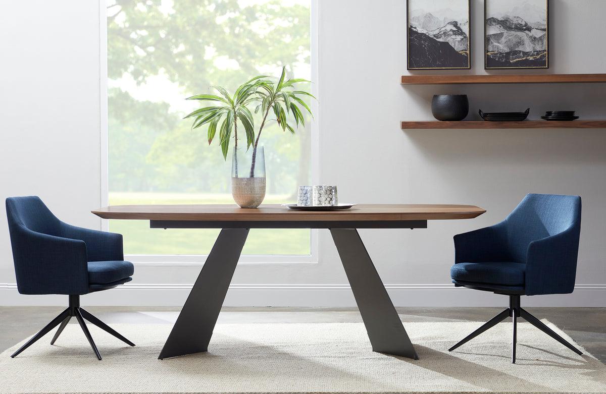 Euro Style Dining Chairs - Signa Armchair in Blue Fabric with Black Steel Base
