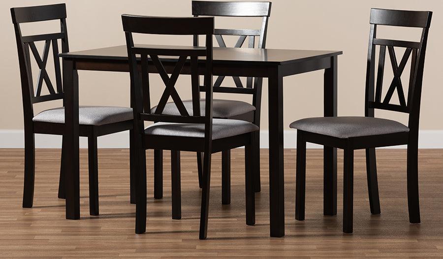 Wholesale Interiors Dining Sets - Rosie Espresso Brown Finished And Grey Fabric Upholstered 5-Piece Dining Set