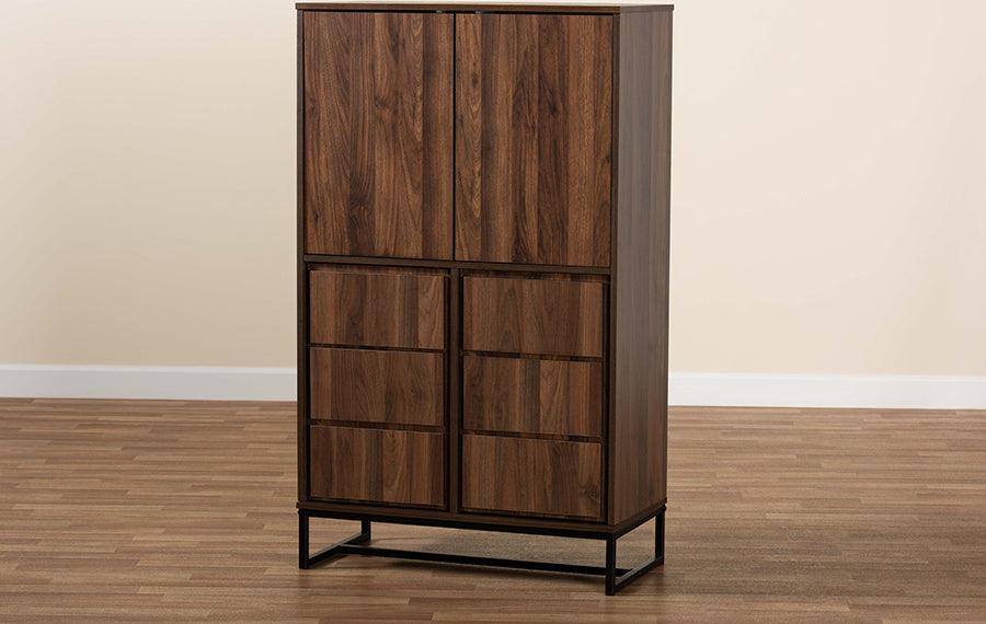 Wholesale Interiors Buffets & Cabinets - Neil Walnut Brown Finished Wood and Black Finished Metal Multipurpose Storage Cabinet