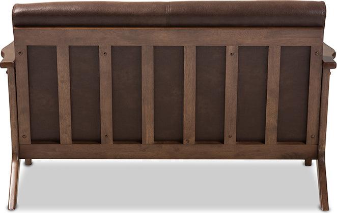 Wholesale Interiors Loveseats - Bianca Walnut Wood Dark Brown Distressed Faux Leather 2-Seater Loveseat