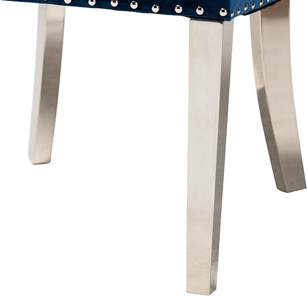 Wholesale Interiors Dining Chairs - Honora Contemporary Glam and Luxe Navy Blue Velvet Fabric and Silver Metal 2-Piece Dining Chair Set