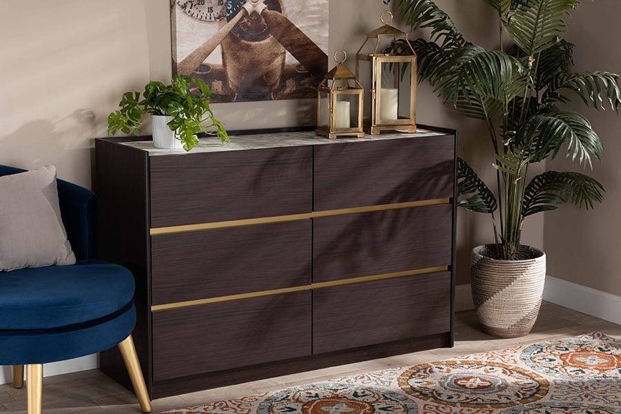 Wholesale Interiors Dressers - Walker 48" Dresser Dark Brown & Marble & Gold