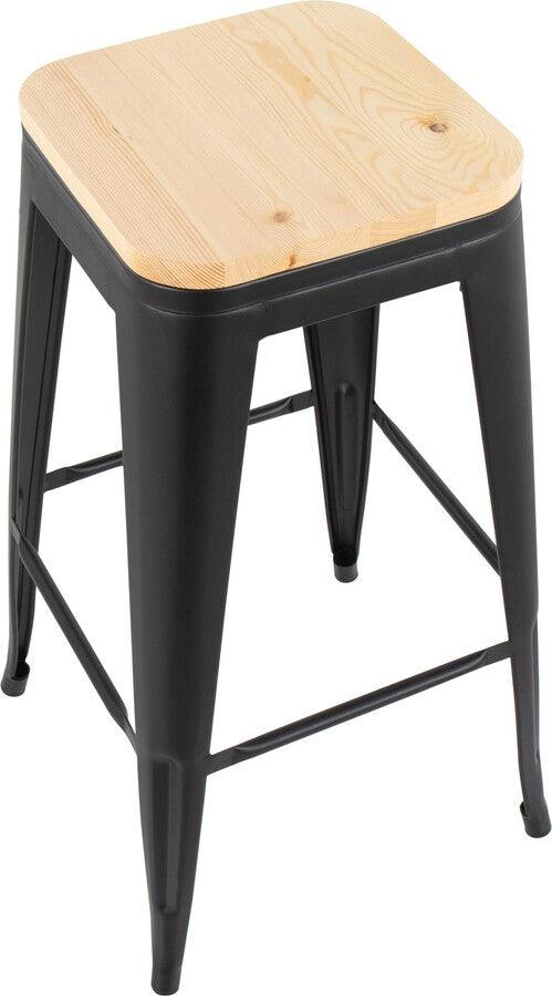 Lumisource Barstools - Oregon Barstool In Black Steel & Natural Wood (Set of 2)
