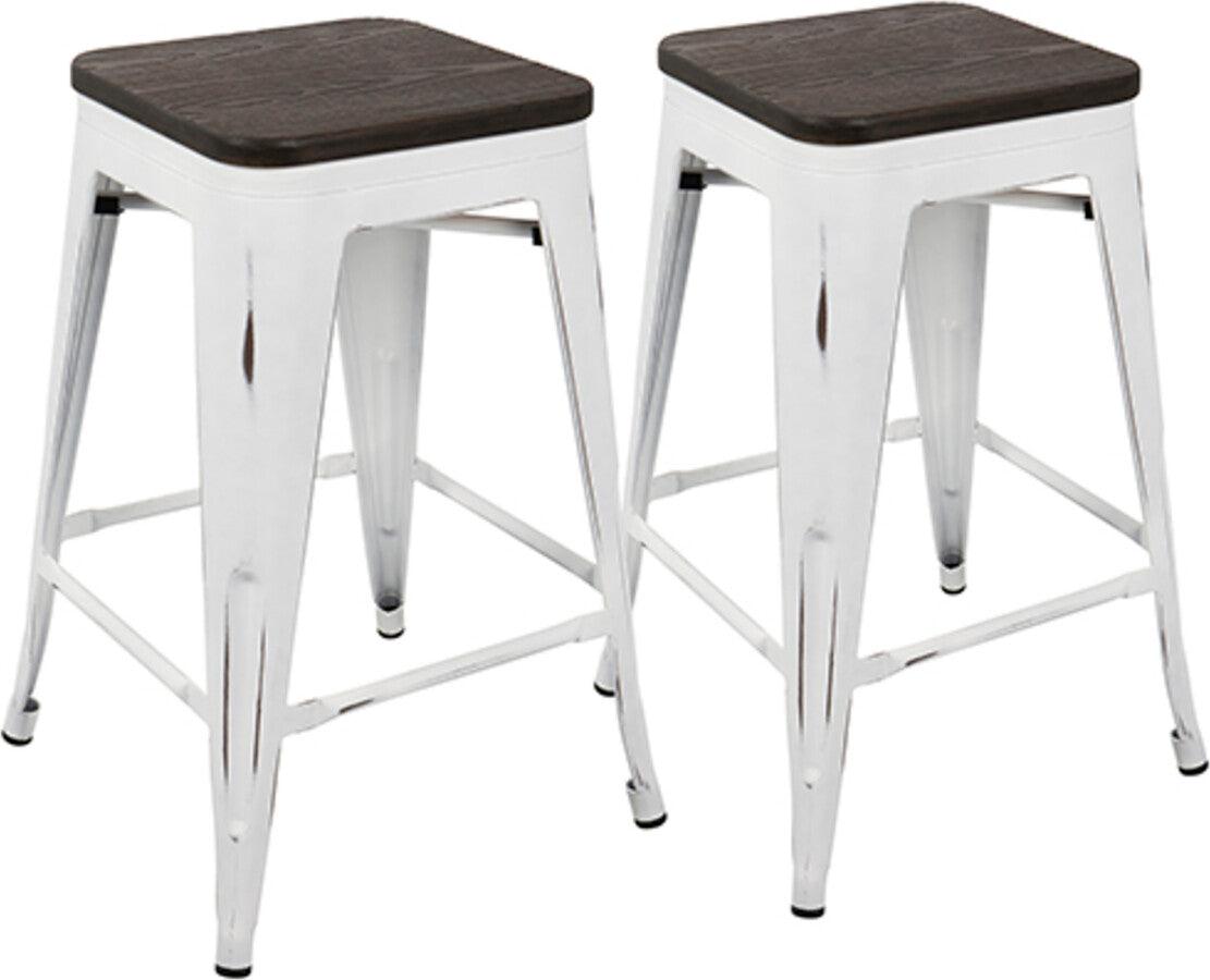 Lumisource Barstools - Oregon Industrial Stackable Counter Stool in Vintage White and Espresso - Set of 2