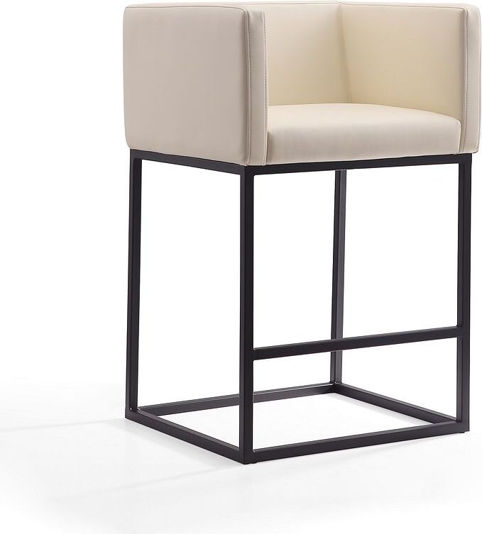Manhattan Comfort Barstools - Embassy 34 in. Cream and Black Metal Counter Height Bar Stool (Set of 2)