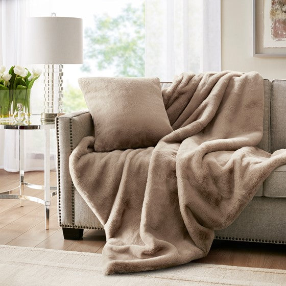 Olliix.com Pillows & Throws - Solid Faux Fur Throw Golden