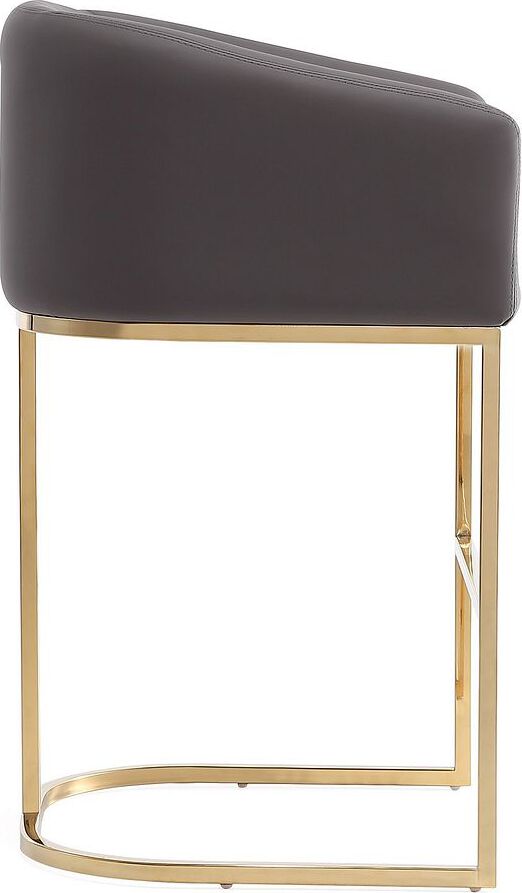 Manhattan Comfort Barstools - Louvre 36 in. Grey and Titanium Gold Stainless Steel Counter Height Bar Stool
