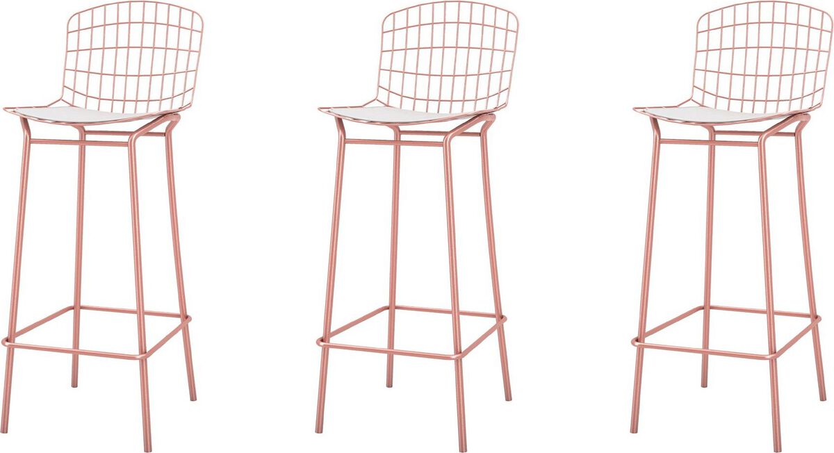 Manhattan Comfort Barstools - Madeline 41.73" Barstool, Set of 3 with Seat Cushion in Rose Pink Gold and White