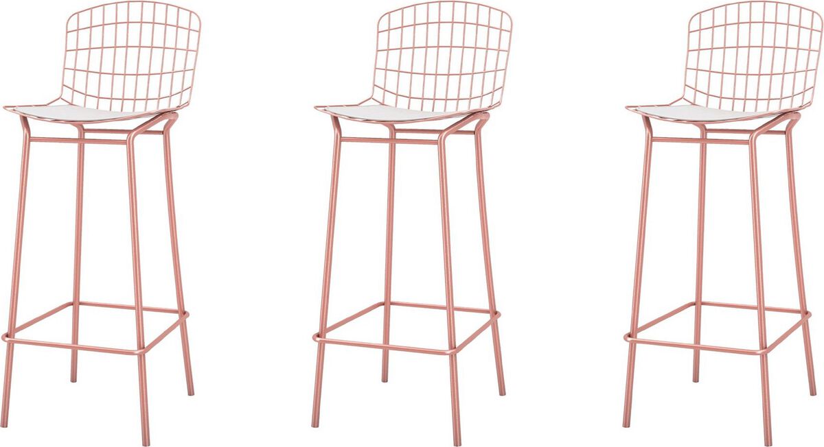 Manhattan Comfort Barstools - Madeline 41.73" Barstool, Set of 3 with Seat Cushion in Rose Pink Gold and White