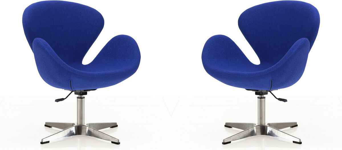 Manhattan Comfort Task Chairs - Raspberry Blue and Polished Chrome Wool Blend Adjustable Swivel Chair (Set of 2)
