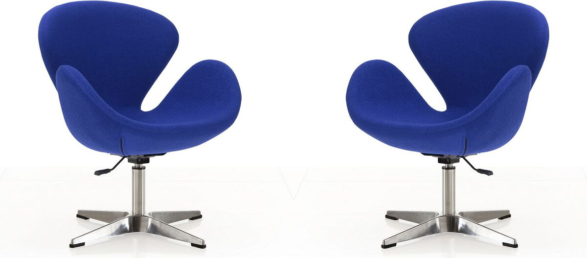 Manhattan Comfort Task Chairs - Raspberry Blue and Polished Chrome Wool Blend Adjustable Swivel Chair (Set of 2)