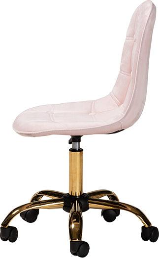 Wholesale Interiors Task Chairs - Kabira Contemporary Glam and Luxe Blush Pink Velvet Fabric and Gold Metal Swivel Office chair