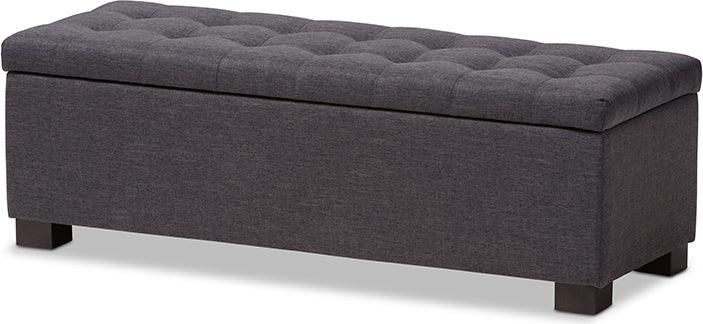 Wholesale Interiors Benches - Roanoke Dark Grey Fabric Upholstered Grid-Tufting Storage Ottoman Bench