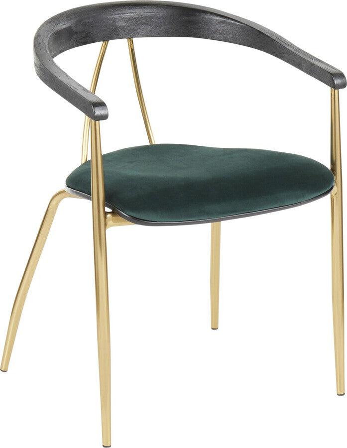 Lumisource Dining Chairs - Vanessa Contemporary Chair in Gold Metal and Green Velvet with Black Wood Accent - Set of 2