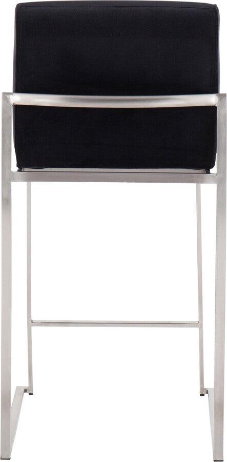 Lumisource Barstools - Fuji High Back Counter Stool In Stainless Steel & Black Velvet (Set of 2)