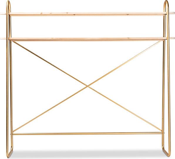 Wholesale Interiors Bedroom Organization - Merida Gold Metal and Brown Wood 2-Tier Over Bed Queen Size Storage Shelf