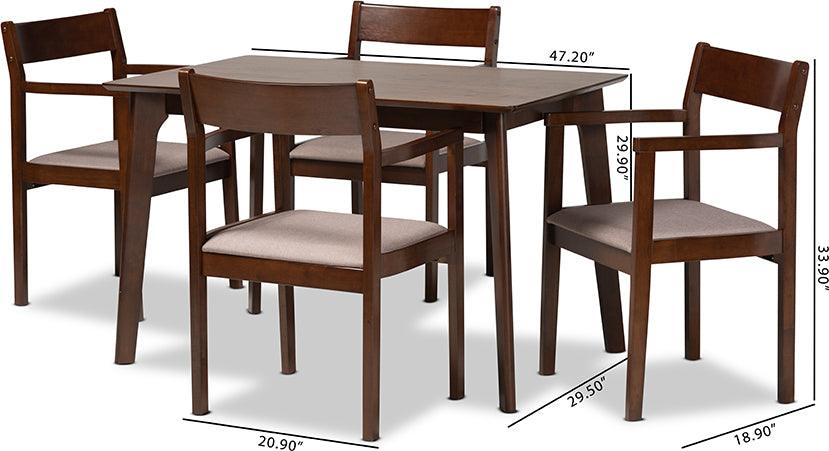 Wholesale Interiors Dining Sets - Helene Mid-Century Warm Grey Fabric and Dark Brown Finished Wood 5-Piece Dining Set