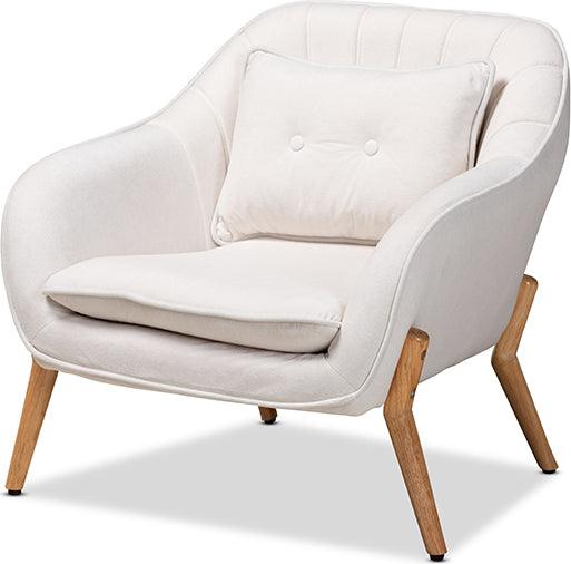 Wholesale Interiors Accent Chairs - Valentina Beige Velvet Fabric Upholstered and Natural Wood Finished Armchair