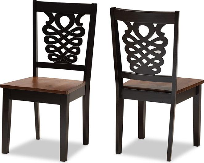 Wholesale Interiors Dining Chairs - Gervais Two-Tone Dark Brown and Walnut Brown Finished Wood 2-Piece Dining Chair Set