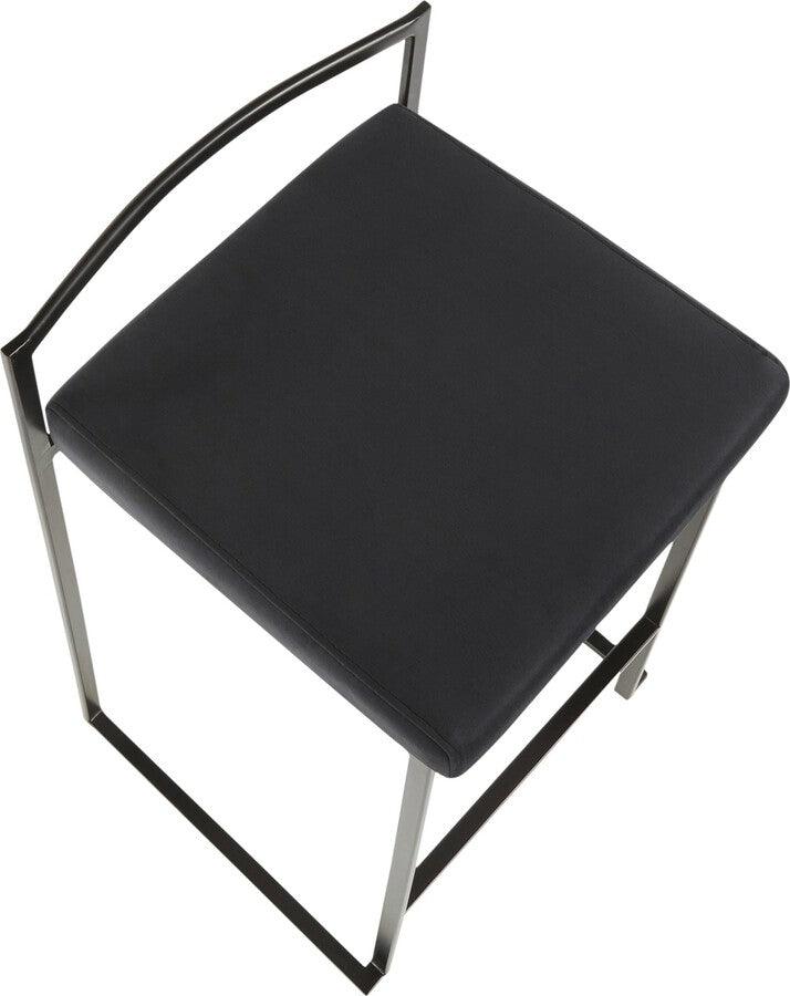 Lumisource Barstools - Fuji Contemporary Stackable Counter Stool in Black with Black Velvet Cushion - Set of 2