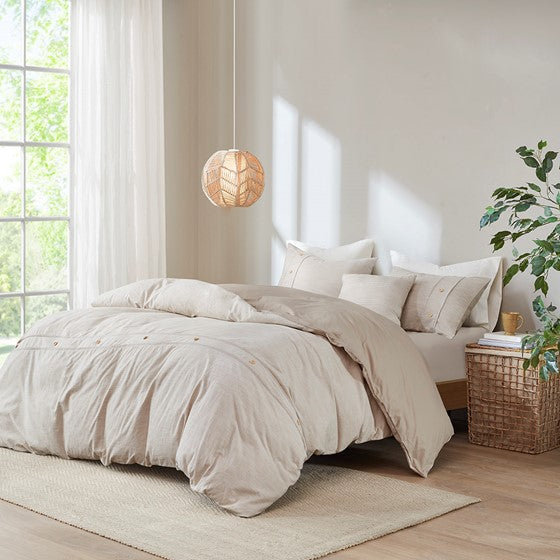 Olliix.com Comforters & Blankets - 5 Piece Organic Cotton Oversized Comforter Cover Set w/removable insert Natural Cal King