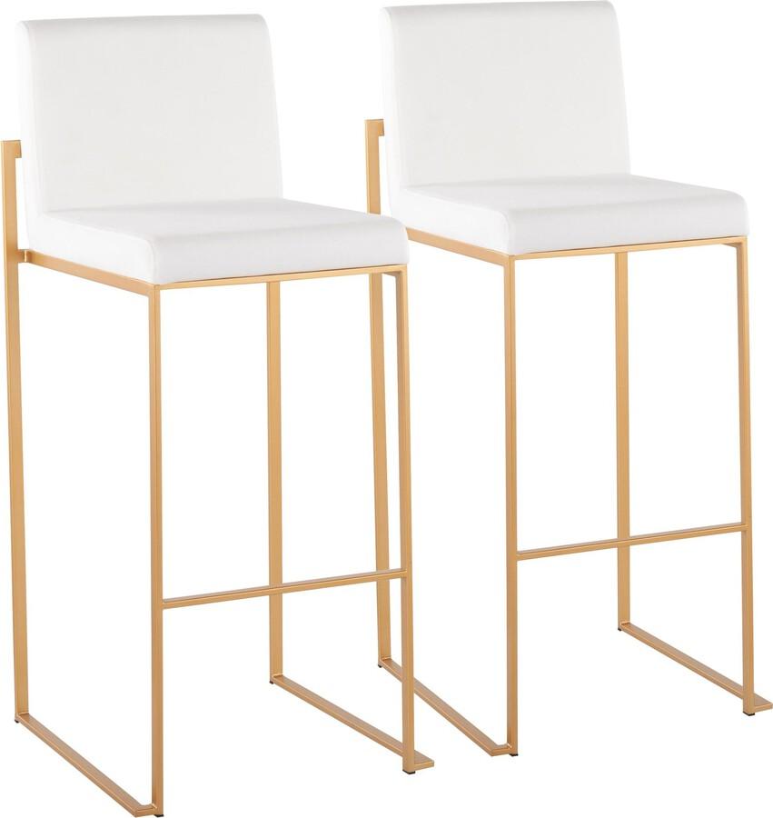 Lumisource Barstools - Fuji High Back Barstool In Gold Steel & White Velvet (Set of 2)
