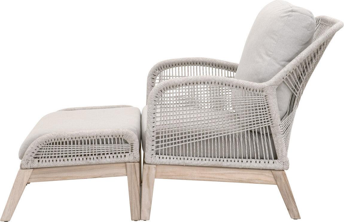 Essentials For Living Outdoor Ottomans - Loom Outdoor Footstool - Taupe and White-Gray Teak