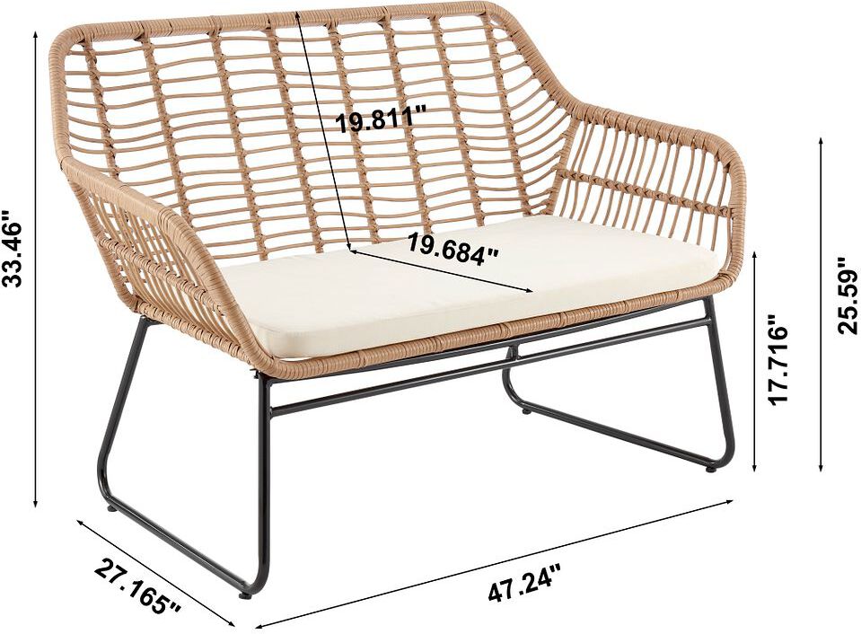 Manhattan Comfort Outdoor Conversation Sets - Antibes 2.0 Patio 4- Person Conversation Set with Coffee Table with Cream Cushions