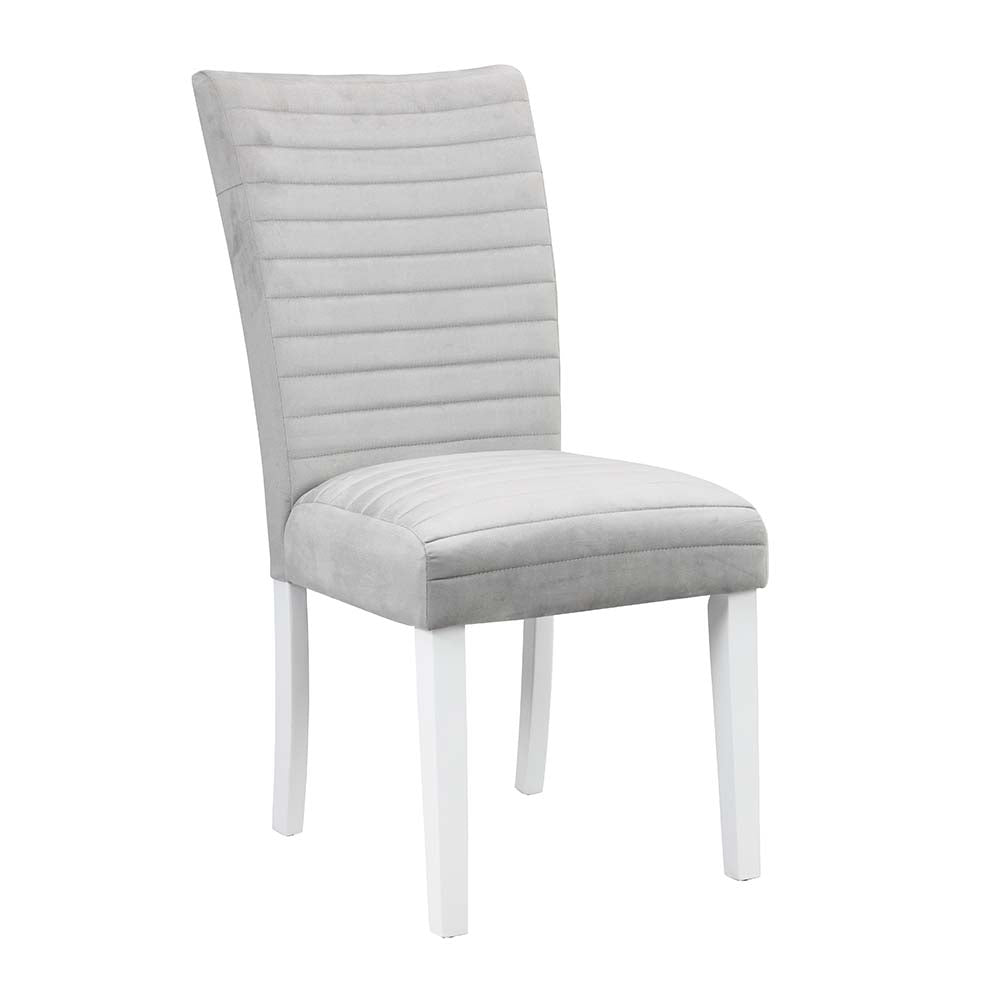 ACME Dining Chairs - ACME Elizaveta Side Chair (Set-2), Gray Velvet, Faux Crystal Diamonds &White High Gloss Finish