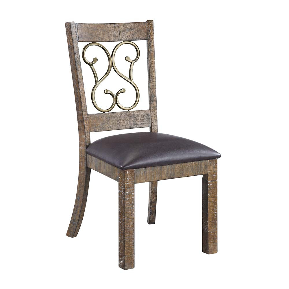 ACME Dining Chairs - ACME Raphaela Side Chair (Set-2), Black PU & Weathered Cherry Finish