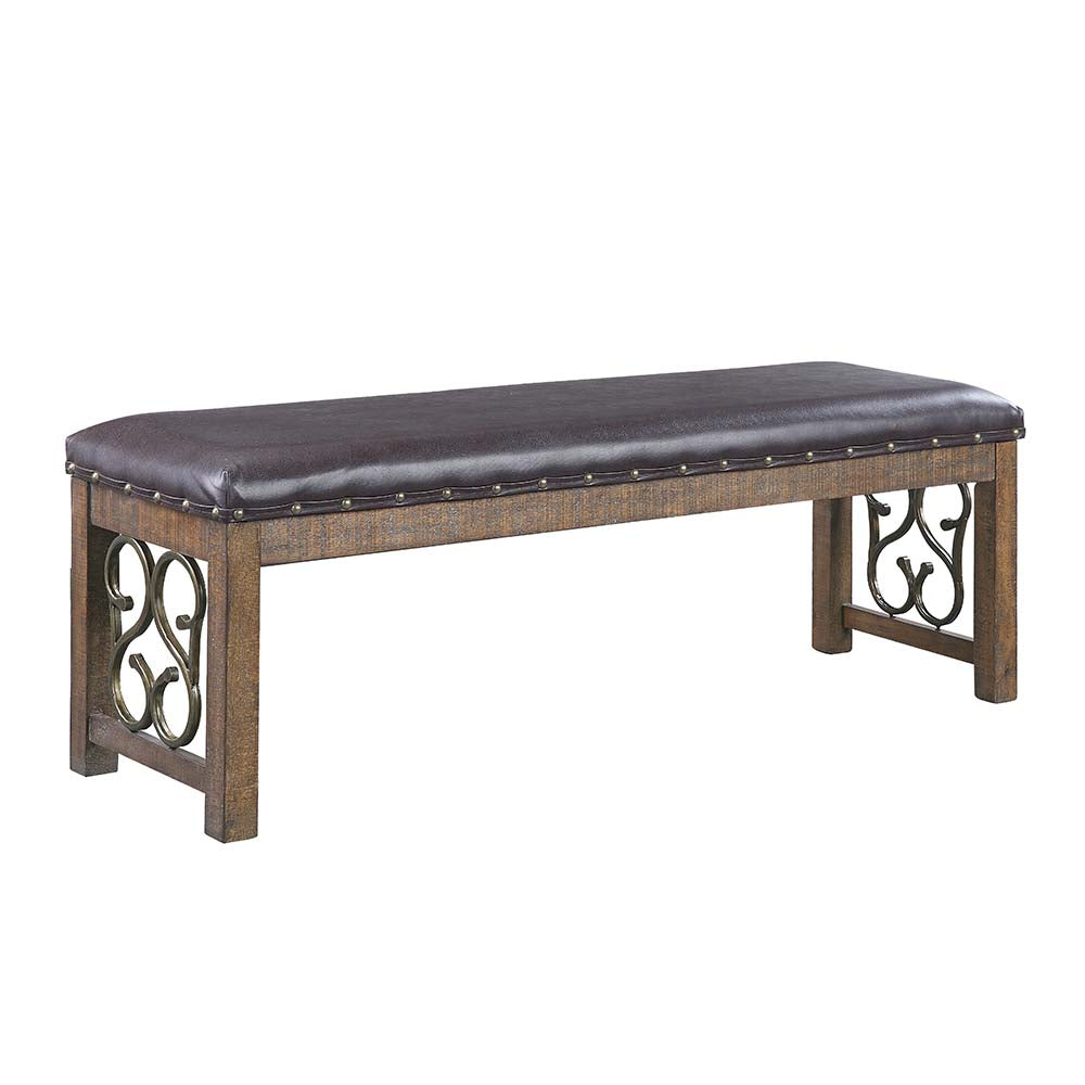 ACME Benches - ACME Raphaela Bench, Black PU & Weathered Cherry Finish