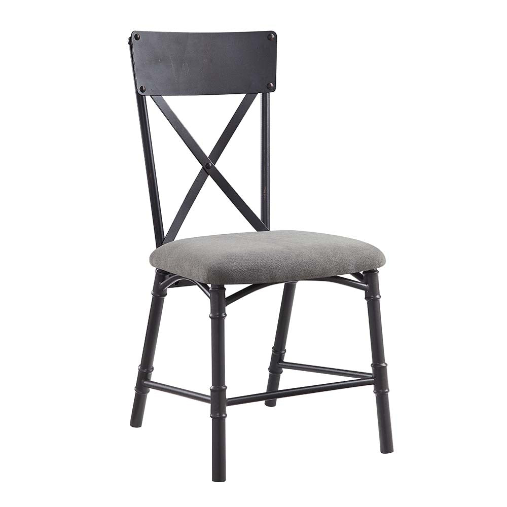 ACME Dining Chairs - ACME Edina Side Chair (Set-2), Gray Fabric, Oak & Sandy Black Finish
