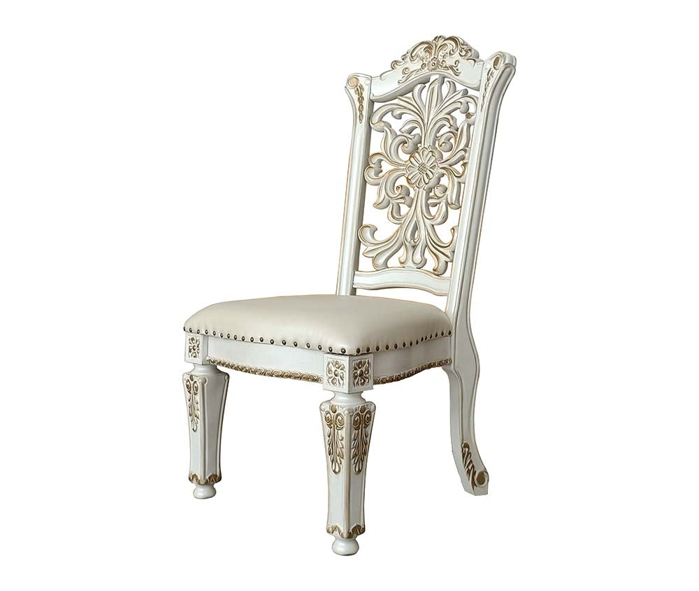 ACME Dining Chairs - ACME Vendom Side Chair(Set-2), PU & Antique Pearl Finish