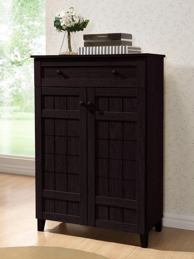 Wholesale Interiors Shoe Storage - Glidden Dark Brown Wood Modern Shoe Cabinet (Tall)