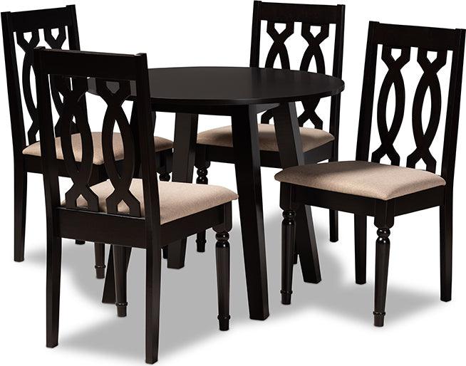 Wholesale Interiors Dining Sets - Heidi Sand Fabric Upholstered and Dark Brown Finished Wood 5-Piece Dining Set