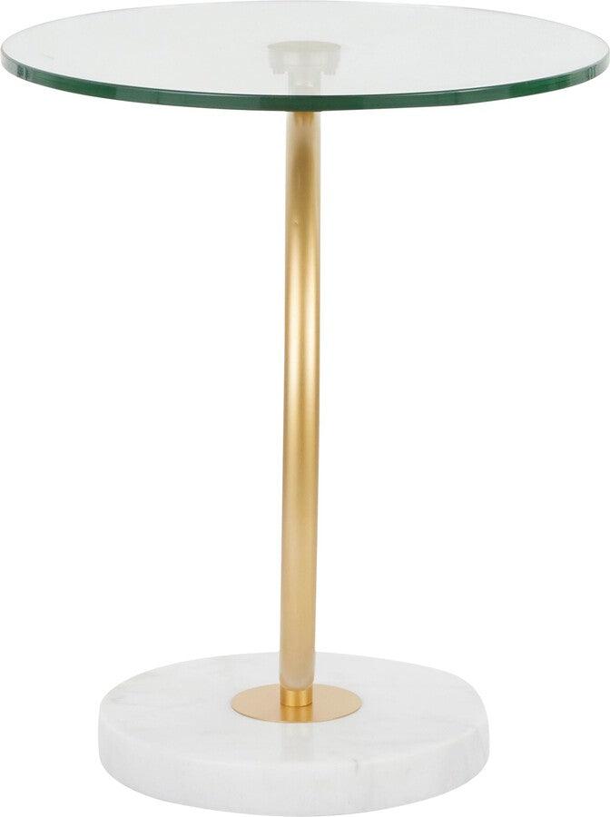 Lumisource Side & End Tables - C End Contemporary Table in White Marble, Gold Metal and Clear Glass