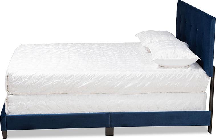 Wholesale Interiors Beds - Caprice Glam Navy Blue Velvet Fabric Upholstered Full Size Panel Bed