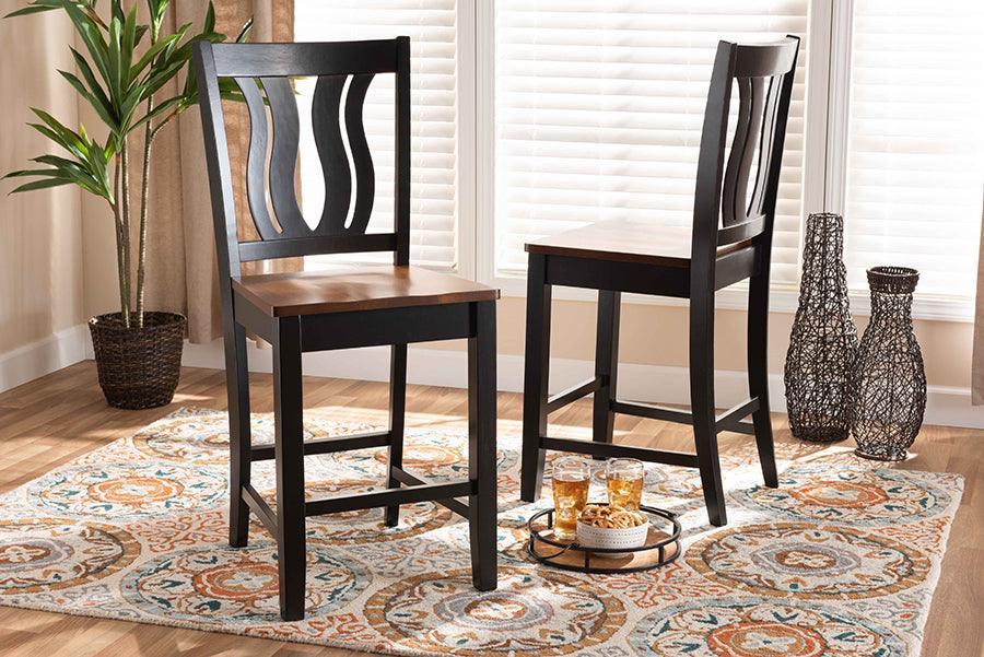 Wholesale Interiors Barstools - Fenton Two-Tone Dark Brown and Walnut Brown Finished Wood 2-Piece Counter Stool Set