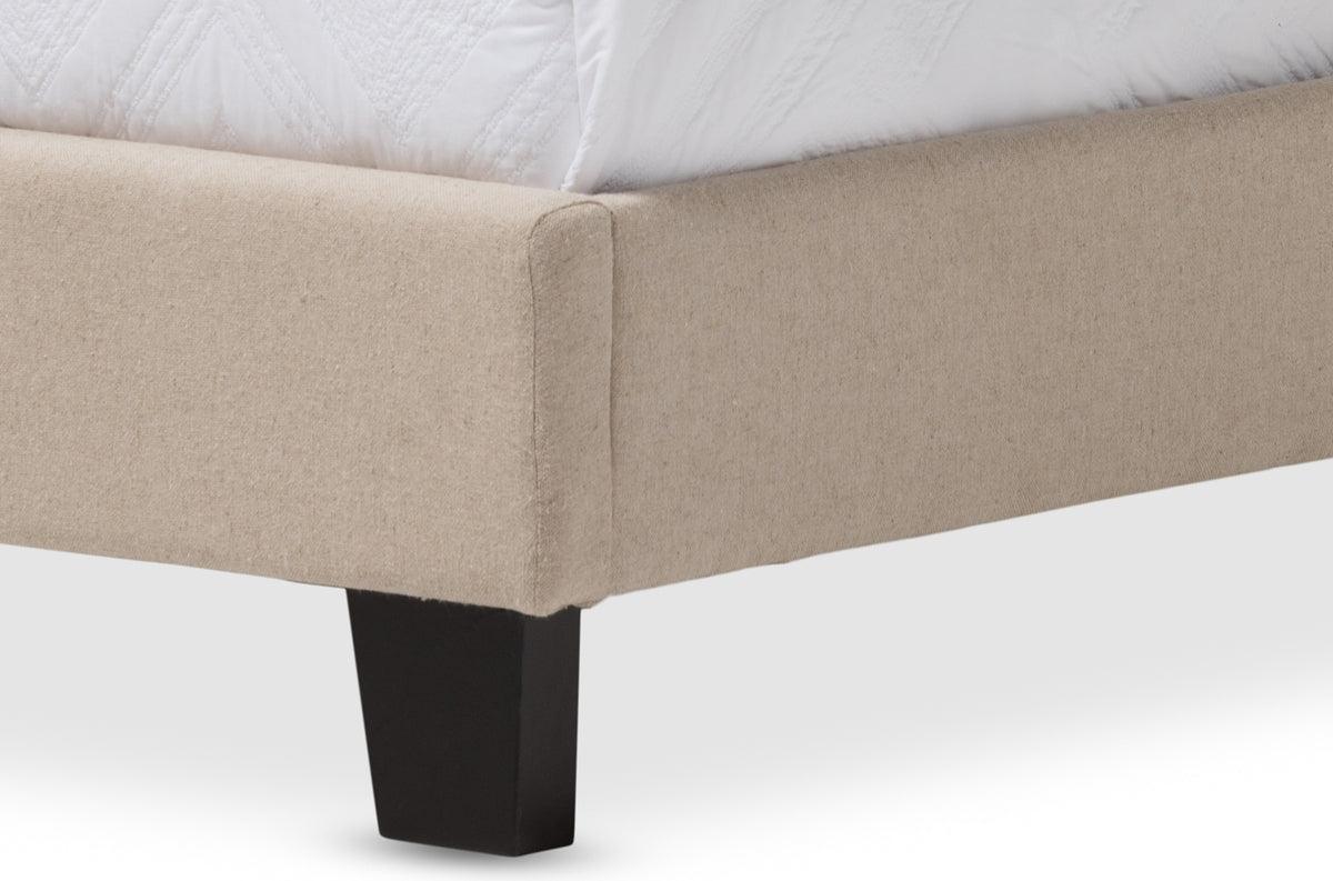 Wholesale Interiors Beds - Benjamin Beige Linen Upholstered Twin Size Arched Bed with Nail Heads