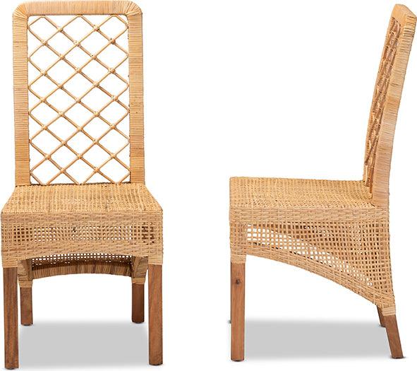Wholesale Interiors Dining Chairs - Moscow Bohemian Natural Brown Rattan and Walnut Brown Mahogany Wood 2-Piece Dining Chair Set