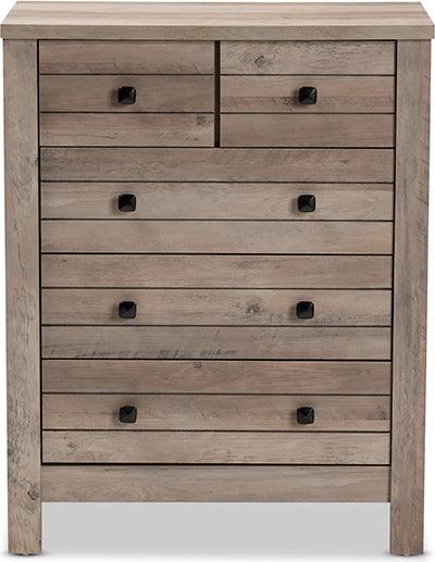 Wholesale Interiors Chest of Drawers - Derek Modern and Contemporary Transitional Rustic Oak Finished Wood 5-Drawer Chest