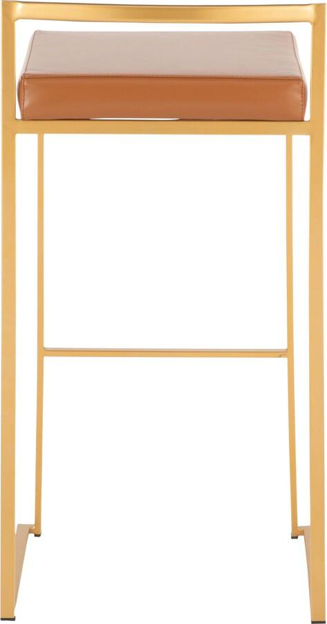 Lumisource Barstools - Fuji Contemporary Barstool in Gold with Camel Faux Leather - Set of 2