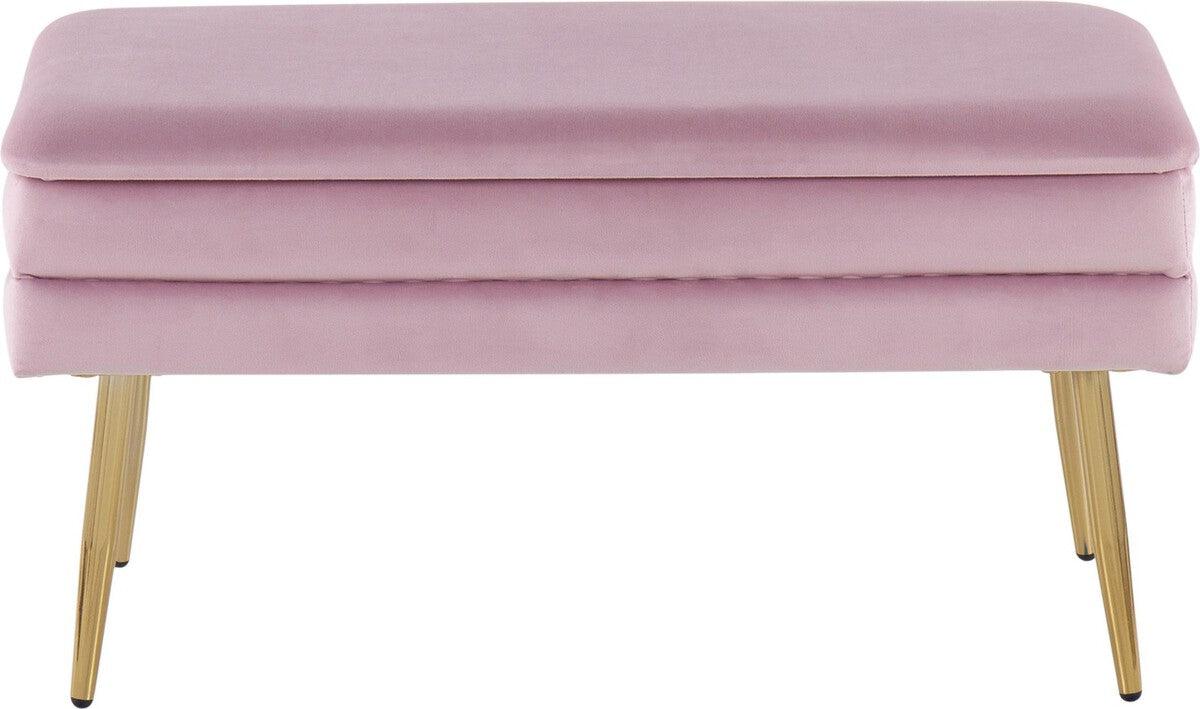 Lumisource Benches - Neapolitan Contemporary/Glam Storage Bench in Gold Steel & Blush Pink Velvet