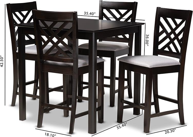 Wholesale Interiors Dining Sets - Caron Contemporary Gray Fabric Upholstered Brown Finished 5-Piece Wood Pub Set