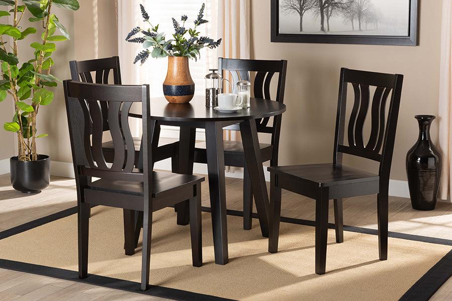Wholesale Interiors Dining Sets - Anesa Contemporary Transitional Dark Brown Finished Wood 5-Piece Dining Set