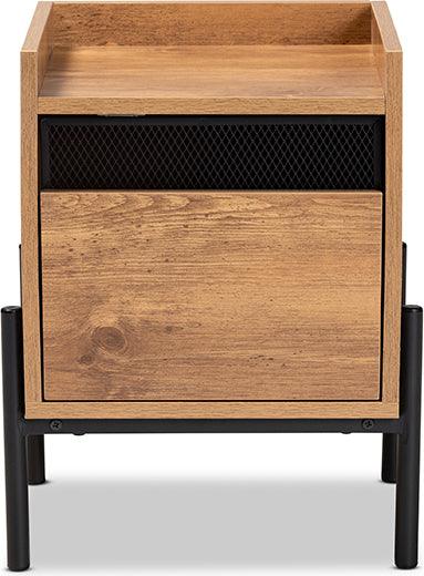 Wholesale Interiors Side & End Tables - Tasman Modern and Contemporary Natural Brown Finished Wood and Black Metal End Table