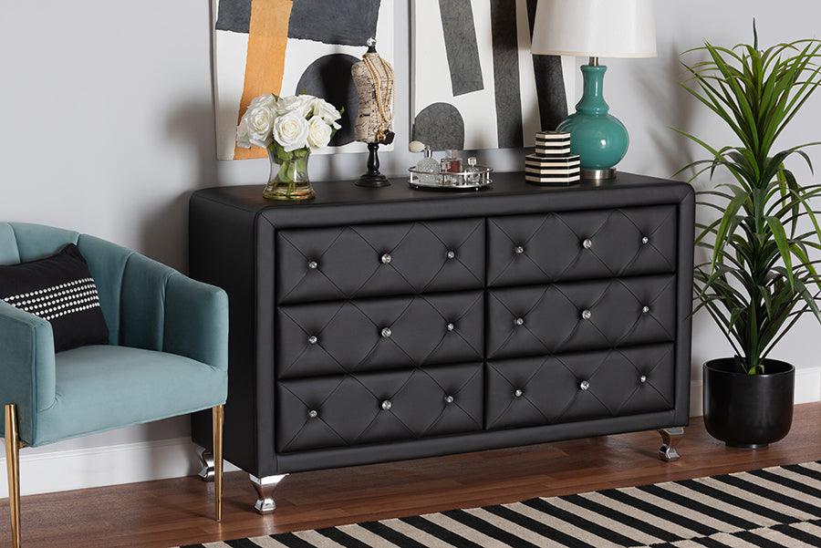 Wholesale Interiors Dressers - Luminescence Black Faux Leather Upholstered Dresser