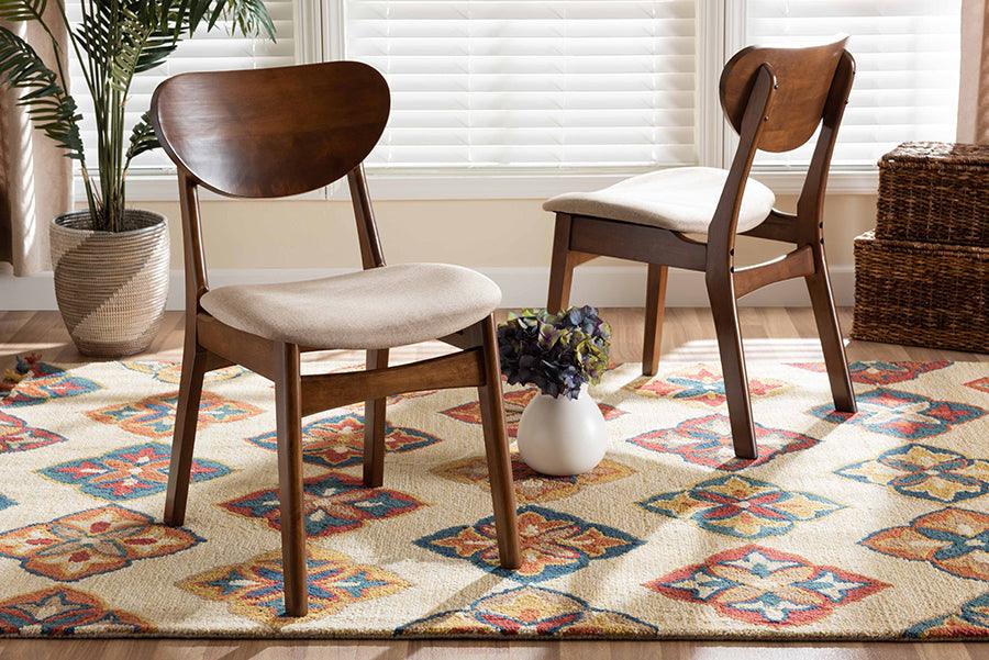 Wholesale Interiors Dining Chairs - Katya Mid-Century Modern Sand Fabric and Brown Finished Wood 2-Piece Dining Chair Set