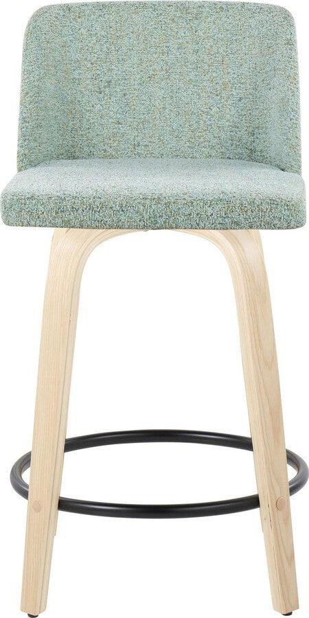 Lumisource Barstools - Toriano 24" Fixed Height Counter Stool In Natural & Light Green (Set of 2)
